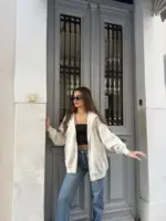 Urban Oversized Hoodie Jacket – Εκρού - Image 2