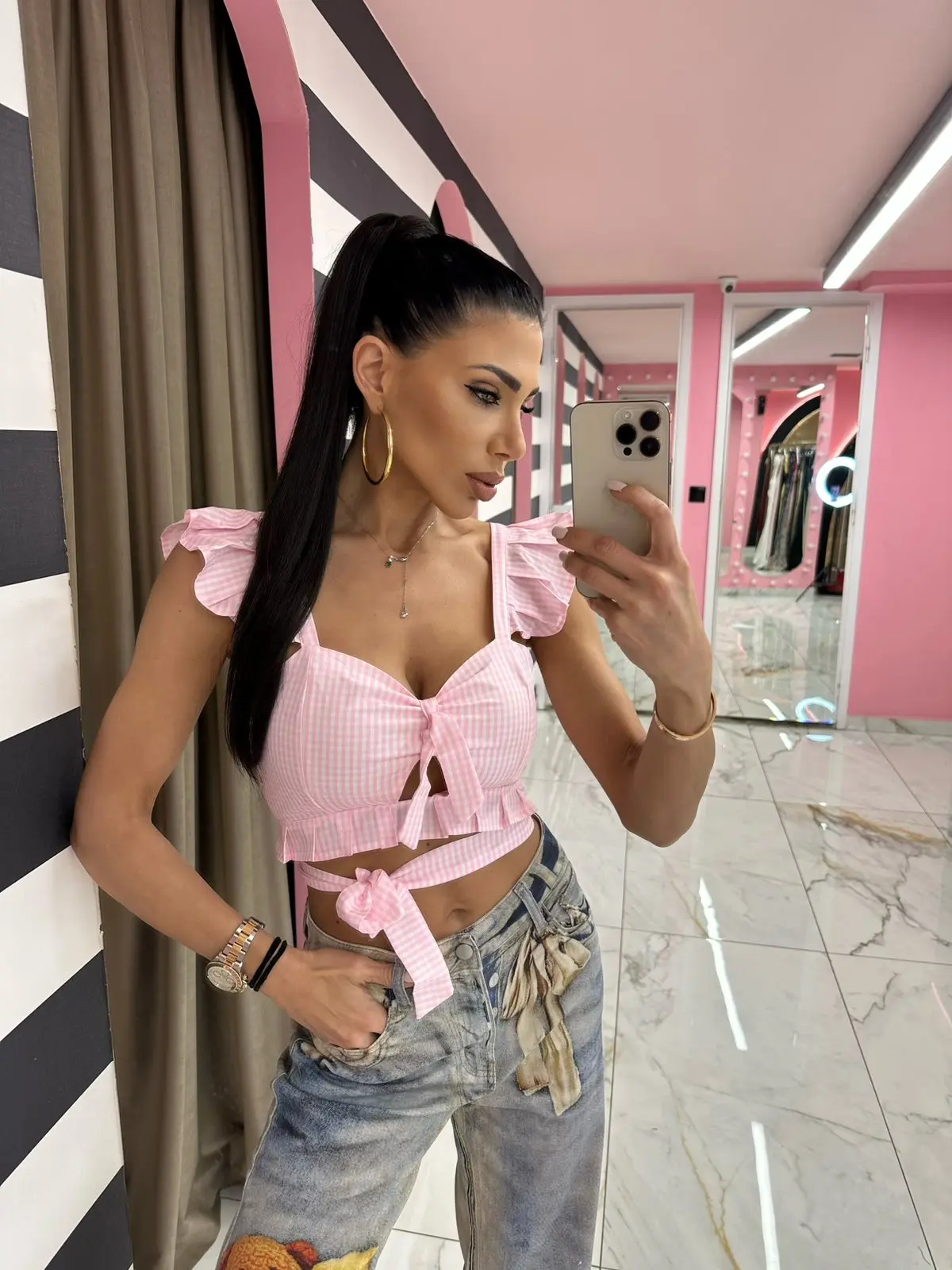 0-02-05-89e036f3679f899f5f2ca790de911fe5a1fff204c8bc46c659e0d4831b95f72a_2210a0f2347 Sweet Bow Crop Top - Image 1